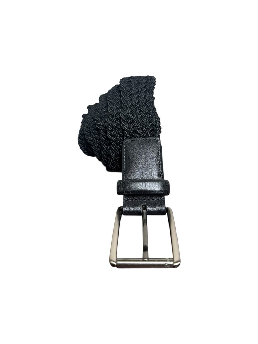 Perry Ellis Portfolio Braided Leather Belt Black Size 36 Silver Buckle 49" Long
